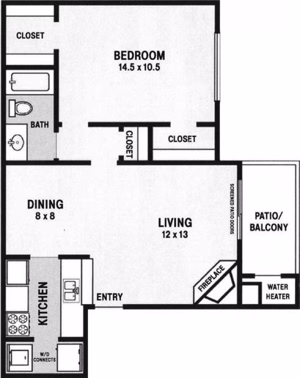 1Bed 1Bath 214 floor plan